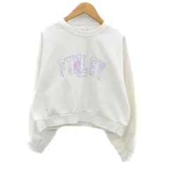 グローバルワーク GLOBAL WORK トレーナー ラウンドネック 長袖 刺繍 ショート丈 裏起毛 160 オフホワイト 紫 パープル /HO43 女の子