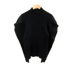 B&Y ユナイテッドアローズ BEAUTY&YOUTH ビューティー&ユース リブニット カットソー 長袖 ボリュームスリーブ ハイネック 無地 黒 ブラック /SY16