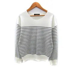 ユナイテッドアローズ A DAY IN THE LIFE UNITED ARROWS ニット カットソー 長袖 Vネック ボーダー柄 白 ホワイト グレー /SY31