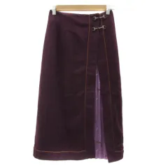 リリーブラウン Lily Brown フレアスカート ロング丈 切替 アニマル柄 プリーツ ウール混 F ボルドー 紫 パープル /YS3