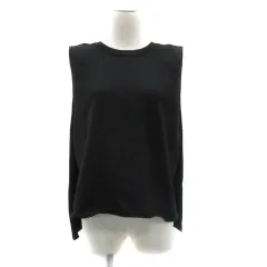 シューラルー SHOO・LA・RUE ニットベスト プルオーバー ミドル丈 ラウンドネック バックシャン L 黒 ブラック /YS20