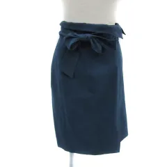 ジャスグリッティー JUSGLITTY タイトスカート ミモレ丈 無地 スリット リボンベルト付き スエード調 2 紺 ネイビー /YS2