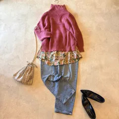 【２点セット】COMPTOIR DES COTONNIERS シルクシャツブラウス　＆　QUEENS COURT ボトルネックニットセーター　ローゲージ　ピンクのサムネイル