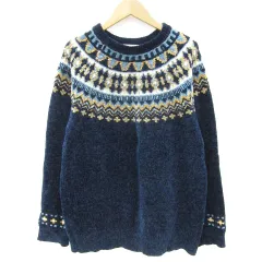 イッカ ikka ニット セーター 長袖 ネイティブ柄 L ネイビー 紺 /YM20