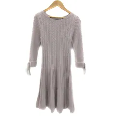 リランドチュール Rirandture リブニットワンピース ミニ丈 長袖 ラウンドネック ケーブル編み リボン 1 S くすみピンク /YS16