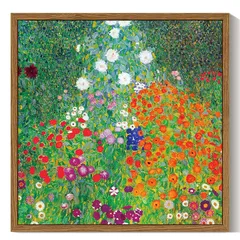【新品】 RINTO 絵画 クリムト 農家の庭 アートパネル ポスター 風景画 花 風水 開運 アートボード おしゃれ 玄関 油絵風 複製画 ウォールアート フレーム付き 壁掛け 部屋飾り インテリア 絵 自然 お風呂 寝室 木目調 キャンバス 額付きの完 0