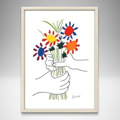 ピカソ 「花束を持つ手」キャンバス 印刷画 サイン入り15✖️12 サイン