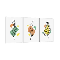 【新品】 アートパネル 3枚 抽象アート シンプル ファッション 植物 花 壁ポスター アート装飾絵画 リビングルーム 玄関 ソファー背景 壁掛け装飾 完成品 木枠 1