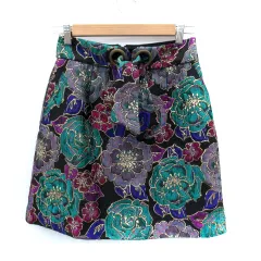 リリーブラウン Lily Brown 台形スカート ミニ丈 花柄 刺繍 1 マルチカラー 黒 ブラック 紫 パープル /SM12