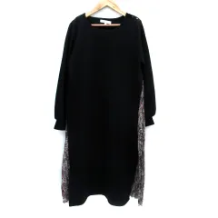 グローブ grove ワンピース ロング丈 長袖 ラウンドネック プリーツ ペイズリー柄 切替 M マルチカラー 黒 ブラック /SM37