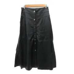 ザラ ZARA フェイクレザースカート ボタンダウンスカート フレアスカート ロング丈 マキシ丈 M 黒 ブラック /YK12
