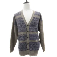 ニコアンド Niko and.. ニットカーディガン ミドル丈 Vネック フェアアイル柄 3 M ベージュ 紺 ネイビー /YS23