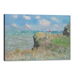 【新品】 アートパネル モネ ポスター 壁掛け クロードモネ プールヴィルの断崖の上の散歩 絵画 インテリア 額付き 油絵 玄関に飾る絵 風水 開運(30x40cm) 1