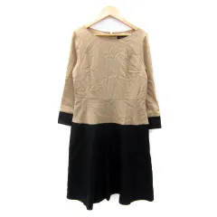 クイーンズコート QUEENS COURT ワンピース ひざ丈 長袖 ラウンドネック 無地 切替 2 ブラウン 茶 ブラック 黒 /SY48