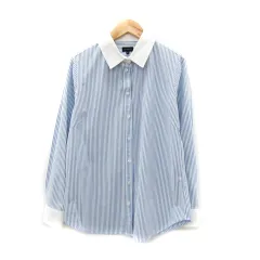 タルボット TALBOTS シャツ ブラウス 長袖 ストライプ柄 6 M 青 ブルー 白 ホワイト /SY48