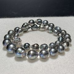 オーロラ級 黒蝶真珠 南洋パール ネックレス 8.0〜14.0㎜ 45㎝ 60.6g