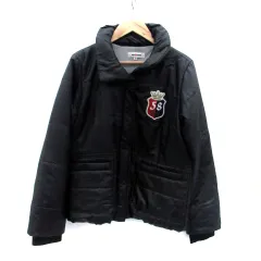 ジュン&ロペ JUN&ROPE' ゴルフウエア 中綿ジャケット ステンカラー ミドル丈 ワッペン プリント M 黒 ブラック /HO4