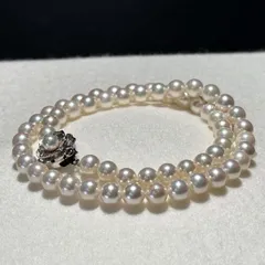 照り◎ アコヤパール ネックレス ホワイト 6.99〜7.47㎜ 44㎝ 34.4g 本真珠 リアルパール pearl jewelry necklace SILVER刻印 SS149