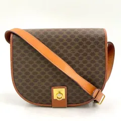 CELINE マカダム柄 レザー×PVC ブラウン ショルダーバッグ ゴールド M11
