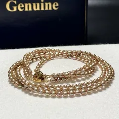 照り最強 【3連】Genuine ゴールデンパール ネックレス 4.79〜5.53㎜ 54㎝ 65.1g 本真珠 リアルパール jewelry necklace SILVER刻印 SS147
