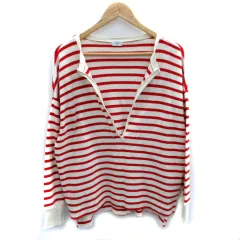 アーバンリサーチ ドアーズ URBAN RESEARCH DOORS カットソー 長袖 スリットネック ボーダー柄 1 オーバーサイズ 赤 レッド アイボリー /SM1