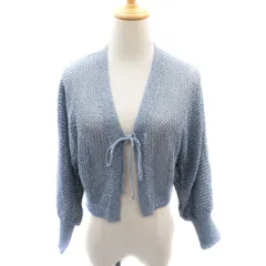 レトロガール RETRO GIRL カーディガン ミドル丈 前開き 透かし編み ライトブルー シルバー色 /YK2