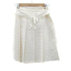 ナチュラルビューティーベーシック NATURAL BEAUTY BASIC フレアスカート ミモレ丈 ボーダー柄 リボンベルト付き S オフホワイト /HO34