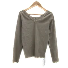 レトロガール RETRO GIRL リブカットソー 長袖 Vネック 無地 レース M ブラウンベージュ /YS23