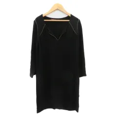 コントワーデコトニエ COMPTOIR DES COTONNIERS ワンピース ひざ丈 七分袖 スリットネック 36 S 黒 ブラック /YK1