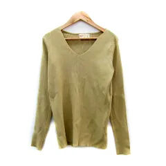 ナノユニバース nano universe リブニット カットソー 長袖 Vネック 無地 1 ベージュ /SY10