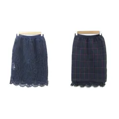 アプワイザーリッシェ Apuweiser-riche タイトスカート ミモレ丈 総レース リバーシブル 1 ネイビー 紺 グリーン  緑 /YM11