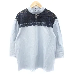 ザラ ベーシック ZARA BASIC シャツ ブラウス 七分袖 レース M ブルー 青 ネイビー 紺 /YM1