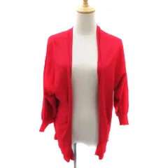 イッカ ikka カーディガン ミドル丈 七分袖 前開き L 赤 レッド /YK49