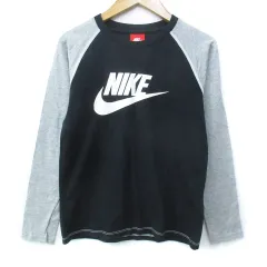ナイキ NIKE Tシャツ カットソー 長袖 クルーネック ロゴプリント M 黒 杢グレー ブラック /FF21