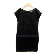 ノーリーズ Nolley's ニットワンピース ひざ丈 ノースリーブ ラウンドネック 切替 36 S 黒 ブラック /SY36