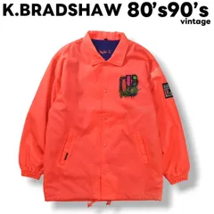 【希少】 80s90sヴィンテージ K.BRADSHAW 裏起毛 フルスナップ ナイロン コーチジャケット ブルゾン L 蛍光オレンジ メンズ