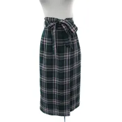 エニィファム anyFam タイトスカート ロング丈 チェック柄 リボンベルト付き 2 マルチカラー 緑 グリーン /YS16