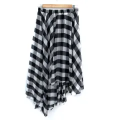 ジーナシス JEANASIS フレアスカート ロング丈 チェック柄 アシンメトリー F マルチカラー 黒 ブラック グレー /SM2