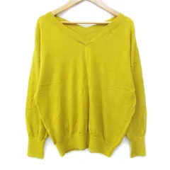 アーバンリサーチ URBAN RESEARCH ニット カットソー 長袖 Vネック 無地 F 黄色 イエロー /FF21