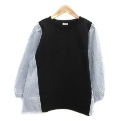 アーバンリサーチ URBAN RESEARCH ITEMS カットソー 長袖 ラウンドネック 無地 ストライプ柄 切替 F マルチカラー 黒 ブラック /YS29