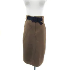 マジェスティックレゴン MAJESTIC LEGON タイトスカート ミモレ丈 無地 ウエストベルト付き M ライトブラウン 紺 ネイビー /YS9