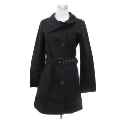 コムサイズム COMME CA ISM トレンチコート スプリングコート ミドル丈 無地 ウエストベルト付き F 黒 ブラック /YS10