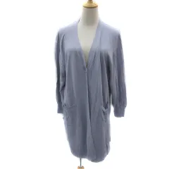 グローバルワーク GLOBAL WORK ニットカーディガン ロング丈 前開き 無地 L くすみライトブルー /YS20