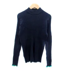 ディスコート Discoat ニット カットソー リブ オフネック 長袖 M 紺 ネイビー 緑 グリーン /HO19