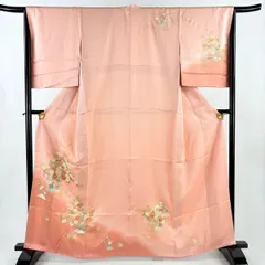 【美品】 訪問着 身丈162cm 裄丈65cm M 袷 鈴乃屋 扇 秋草 金彩 ぼかし ピンク 正絹 優品 【中古】