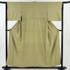 付下げ 身丈154cm 裄丈64.5cm M 袷 花唐草 刺繍 灰緑 正絹 優品 一つ紋 【中古】