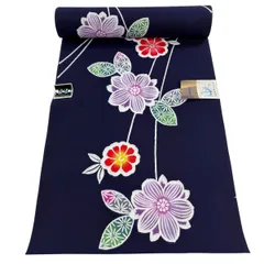 反物 優品 浴衣 草花 紺色 綿 【中古】