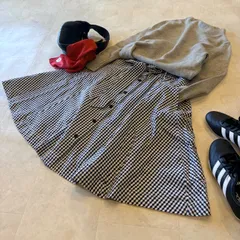 BROOKS BROTHERS 0サイズ　ギンガムチェック　膝丈スカート　Sサイズ　ベルト　モノトーン　白×黒