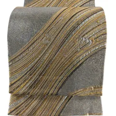 【美品】 袋帯 秀品 幾何学模様 金銀糸 箔 銀色 六通 正絹 【中古】