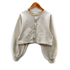 アプレジュールミニョン apres jour mignon カーディガン ショート丈 ラウンドネック 無地 F オフホワイト /SY2